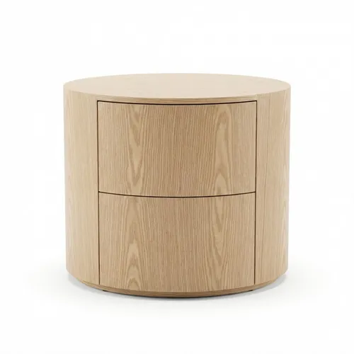 2 Drawer -  Maximilian Round Bedside Table in Natural Oak - BST 0022