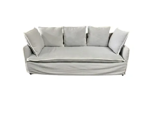 SF 7769 - Sofa - 3 Seater - Grey/Blue Slip Cover with Ivory Piping
