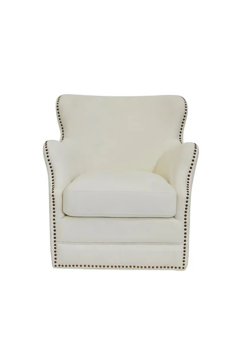 OC 9499 - White Linen Occasional Chair with Brass Studs