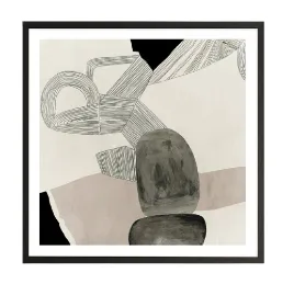 AW 0410 - Artwork - Medium - Abstract Lines and Gems Oil Paint in Glass with Black Frame