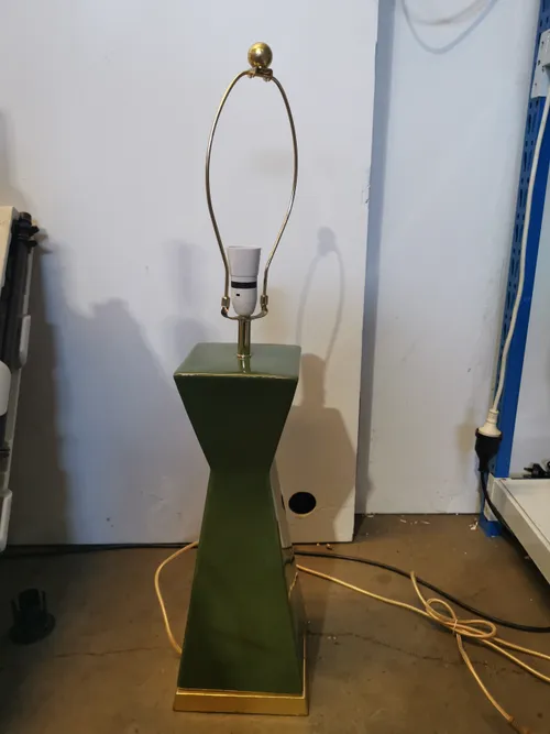 LP 5008 - Table Lamp - Angular Ceramic Green with Gold Trim & Beige Shade