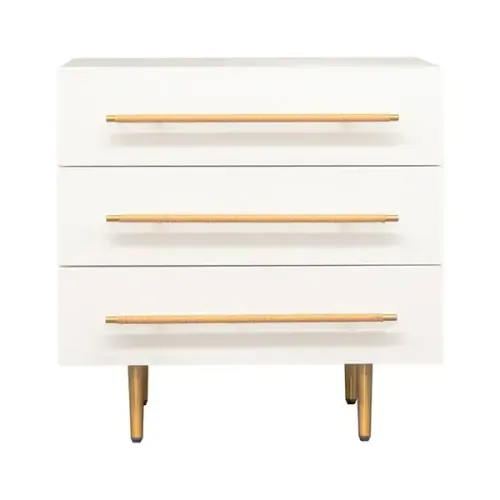 BST 0126 - Bedside Table - White Ashtree Veneer with Brushed Brass Handles