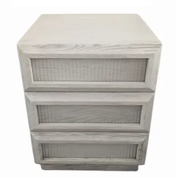 Brushed White Wood & Glass Panel 3 Drawer Bedside Table - BST 0031