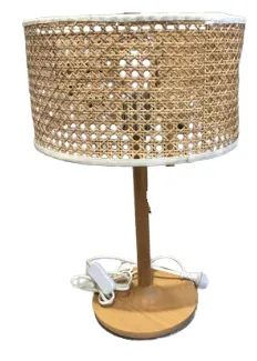 LP 0577 - Table Lamp - Rattan Drum on Timber Stem Base