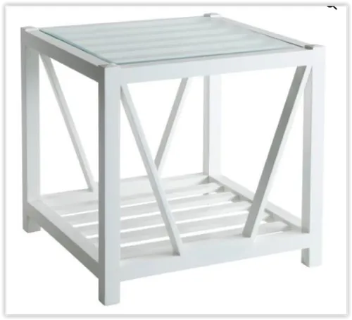 ST 7799 - Side Table - White Slatted Frame with Inset Glass Top