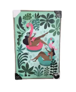 AW 5005 - Artwork - Medium - Tropical Pink & Green Flamingo Floaties with Bikini Girls