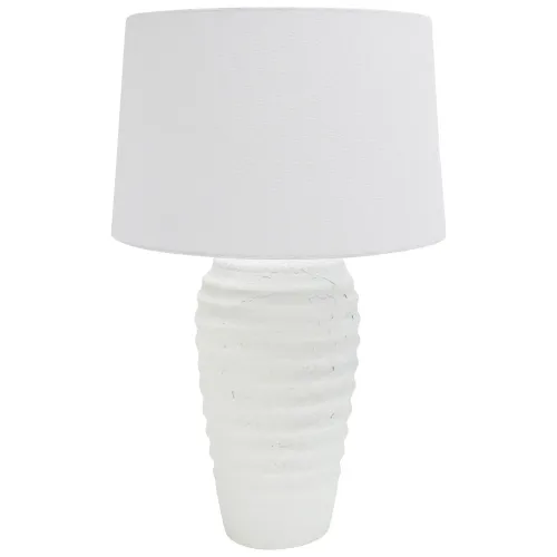 LP 0076 - Table Lamp - Ceramic White Ribbed with Sand Texture Finish & White Drum Shade