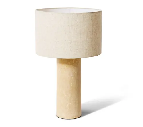 LP 0137 - Table Lamp - Beige Stone Look Cylindric Base with Brown Linen Shade