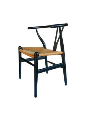 Wishbone Dining Chair in Black Wooden Frame with Natural Rope Seat - Set of 8