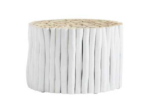 CT 0050 - Coffee Table - Rounded White Wooden Pieces with Natural Textured Sides