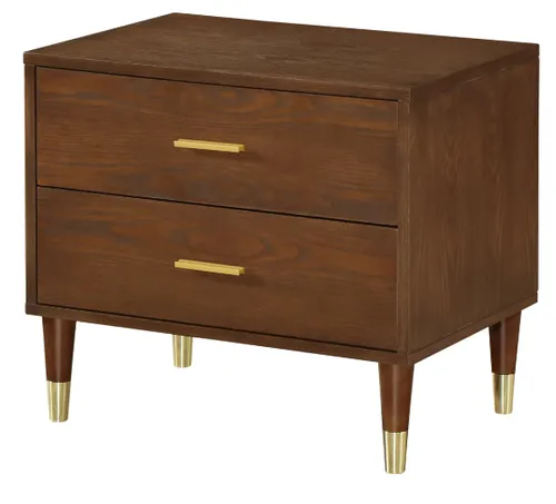 BST 0049 - Bedside Table - 2 Drawer - Walnut Timber with Gold Handles and Feet