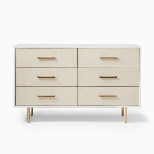 BUF 9191 - White Dresser/Buffet with Brass Handles & Fabric Textured Drawers
