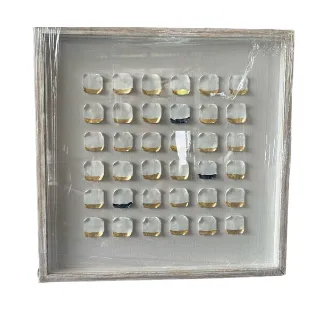 AW 1922 - Artwork - Acrylic Cups with Metallic Edges Encased in Small Blonde Wood Frame