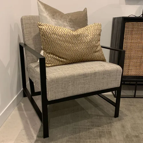 OC 1002 - Natural Fabric Occasional Chair with Black Metal Frame