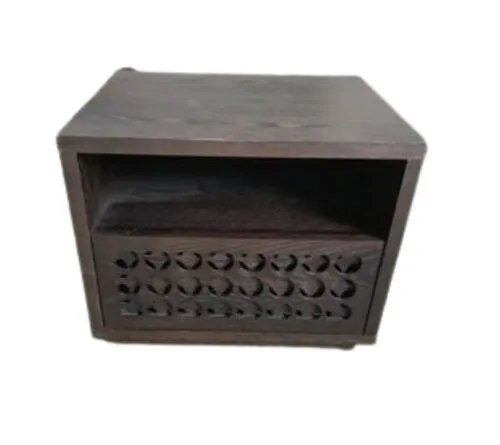 Chocolate Timber Carved Motif Single Drawer & Nook Bedside Table - BST 6174