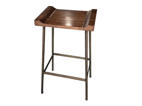 STL 7851 - Counter Stool - Walnut Timber Seat with Brass Metal Frame