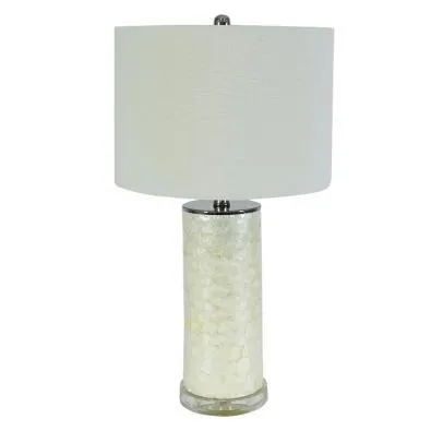 LP 0105 - Table Lamp - Imogen White Ceramic Capiz Shell with White Drum Shade