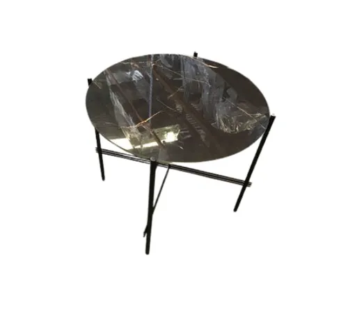 ST 4011 - Side Table - Black Frame with Black Faux Marble Circular Top 