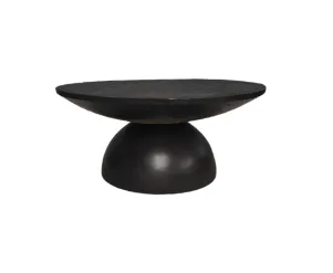 CT 0102 - Coffee Table - Black Textured Metal Circle on Pedestal Base