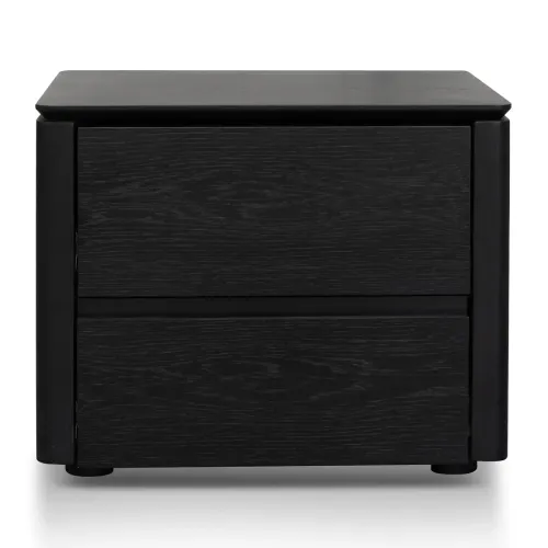 BST 0037 - Bedside Table - Black Oak Veneer 2 Drawer with Rounded Corners