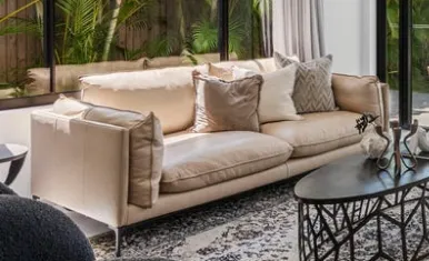 SF 7782 - Sofa - 3 Seater - Cream Leather with Black Metal Legs