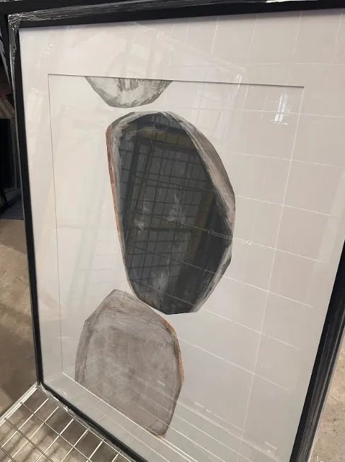 AW 0404 - Artwork - Medium - Stones/Gem Oil Paint in White Window Black Frame