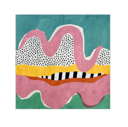 AW 0243 - Artwork - Medium - Multi-Coloured Organic Shape with Dots & Stripes on Teal Canvas 