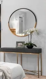 AW 7180 Mirror - Circle with black/gold frame - Large