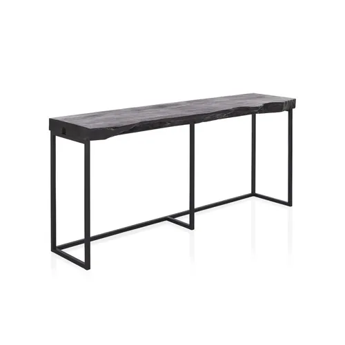 CN 0014 - Rustic Black Burnt Wood Console in an Organic Shape with Steel Frame Detailing - Luxe Range