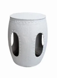 ST 0118 - Side Table - White Stone Texture with Geometric Cut-out 