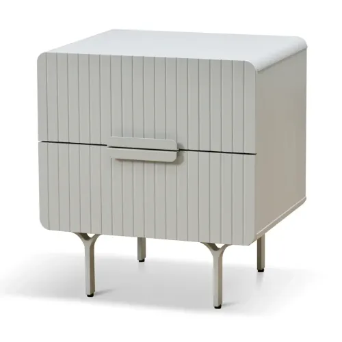 BST 0040 - Light Grey Ribbed 2 Drawer Bedside Table with Y Shape Grey Metal Feet 