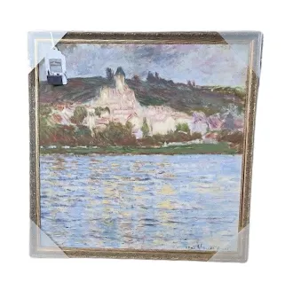 AW 0426 - Water Colour Lakeside Village in Antique Gold Frame - Small Canvas