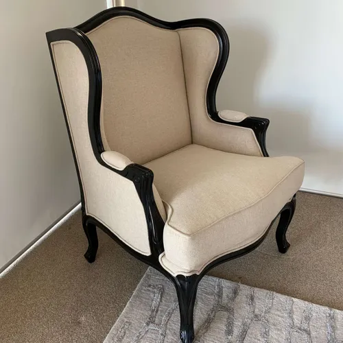 OC 8019 - Annie Series Traditional Natural Fabric Occasional Chair with Dark Wood Trim 