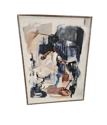 AW 0228 - Artwork - Large - Abstract Blue/Black/Grey/Beige Framed Canvas