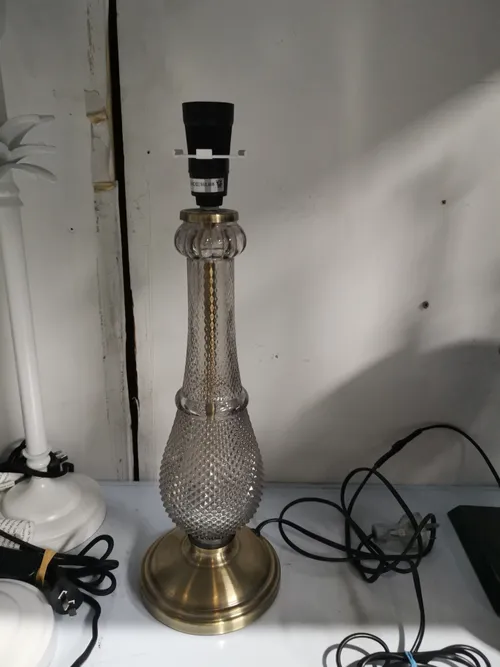 LP 0558 - Table Lamp - Cut Glass Tall Base with White Shade