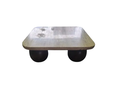 CT 0088 - Coffee Table - Square Travertine Top on 4 Sphere Timber Base