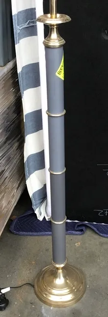 FL 7790 - Floor Lamp - Grey with Brass Accents & Drum Linen Shade