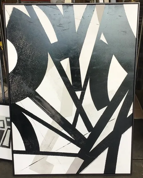 AW 9200 - Artwork - Extra Large - Black & White Abstract in Black Framed Canvas