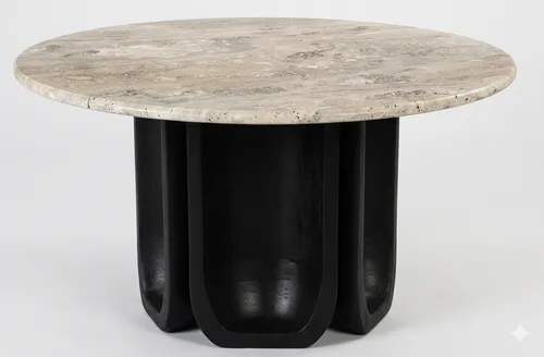 CT 0128 - Coffee Table - Lina with White Travertine Top and Black Base