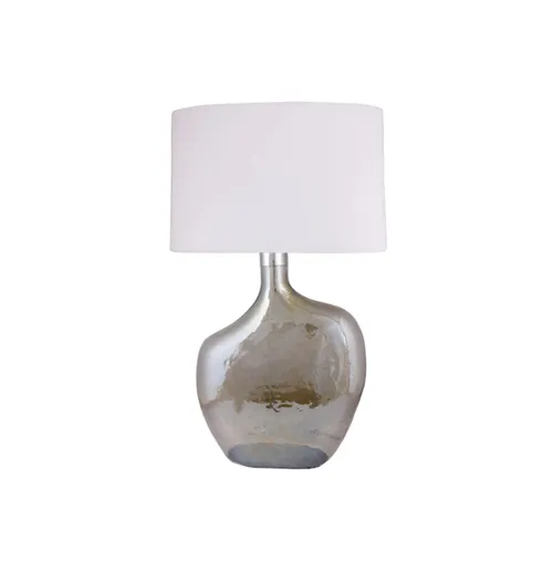 LP 0026 - Table Lamp - Lustre Tinted Glass with Silver Trimmed Neck & Oval White Shade