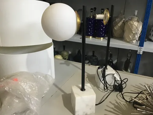 LP 9922 - Desk Lamp - Marble Base with Black Stem & White Glass Globe