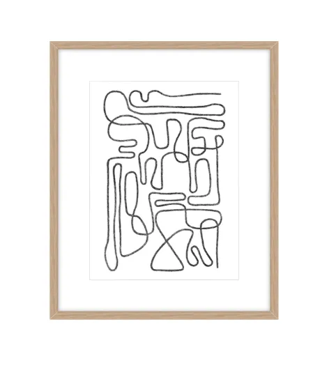 AW 0498B - Artwork - Medium - Black Sewing Thread in Natural Frame