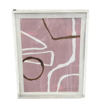 AW 4513 - Artwork - Medium - Pink/White/Gold Abstract Line Print on White Canvas