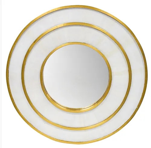 MIR 0007 - Mirror - Round in White Wash Timber & Brass Finishes