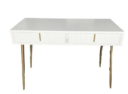 CN 7728 - Console - Xander Two Drawer Fluted White Timber with Gold Legs & Handles