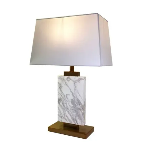 LP 7082 - Table Lamp - White Italian Marble with Gold Base & Trap Shade