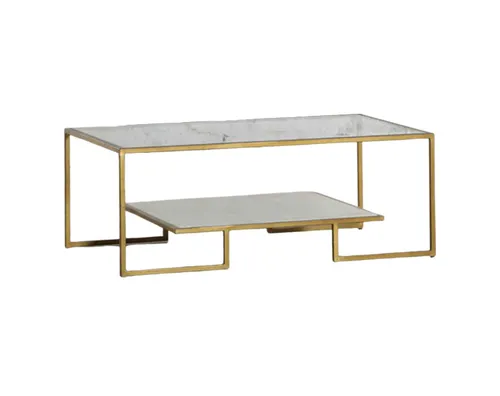 CT 0067 - Coffee Table - Rectangular Two Tier Gold Frame with Glass Inset Top