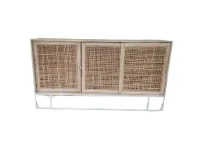 BUF 6089 - Buffet - Natural Timber with Rattan Sliding Doors & White Metal Frame