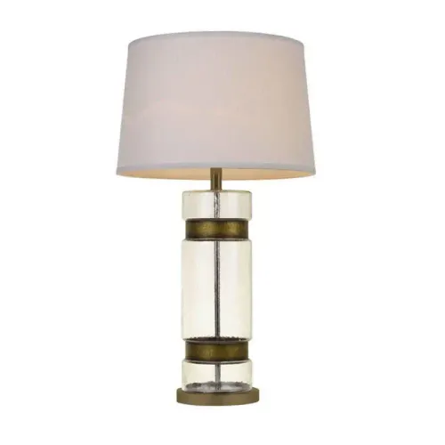 LP 0055 - Table Lamp - Rustic Brass & Clear Glass Base with White Drum Shade