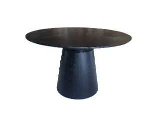 DT 1005 - Dining Table - Round Black Wood with Solid Wood Conical Base